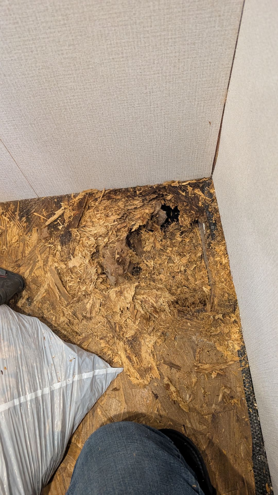 Soft, rotted RV flooring opened up for repair
