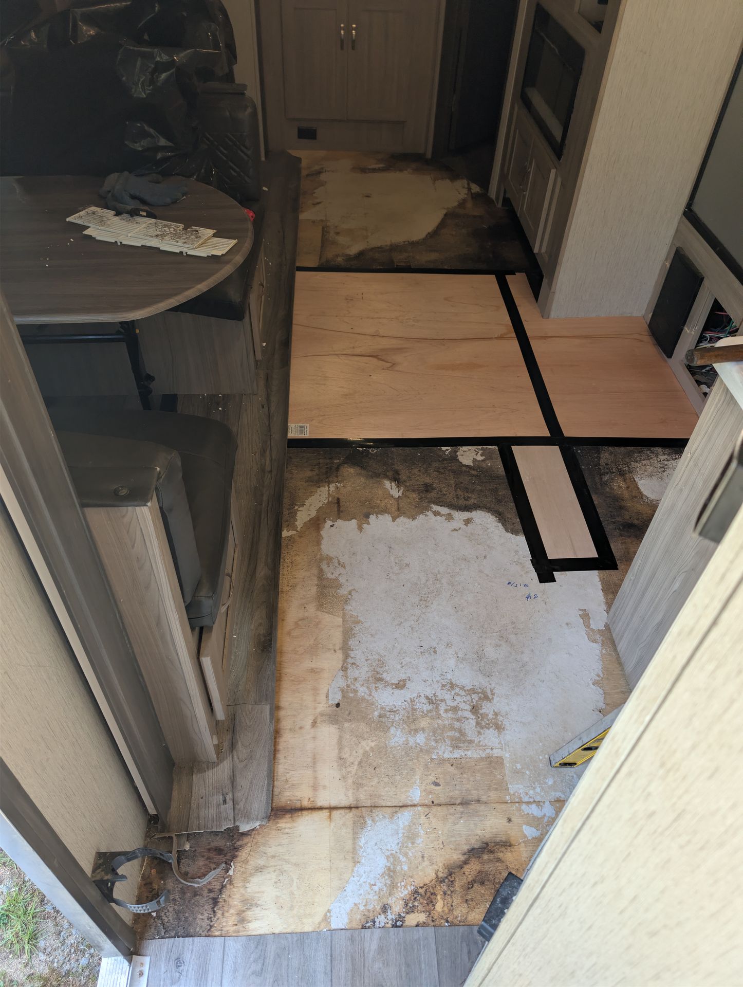 Completed rotted floor repair on an RV
